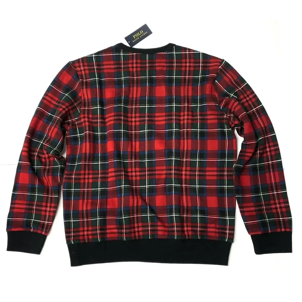 Polo Ralph Lauren Red Green Plaid Sweatshirt Mens Sz M Tartan Buffalo Check Med